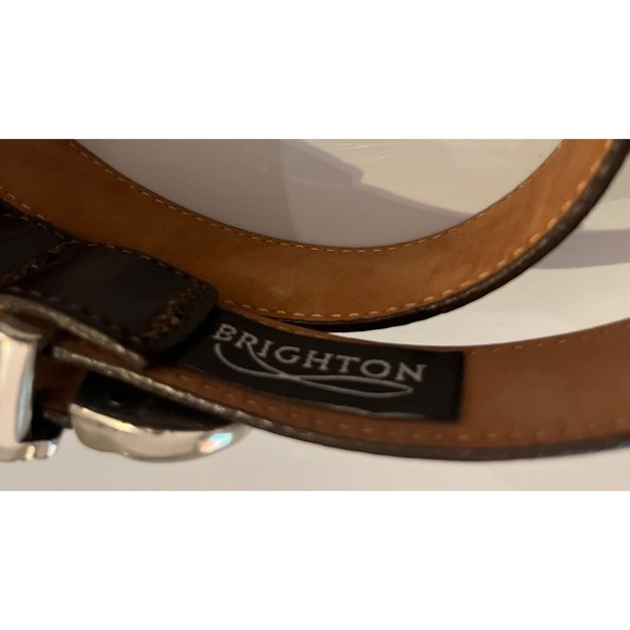 Brighton Ladies L 24507 Croc Alligator Stamp Sz LG  Brown & Silver Leather Belt - Picture 5 of 10